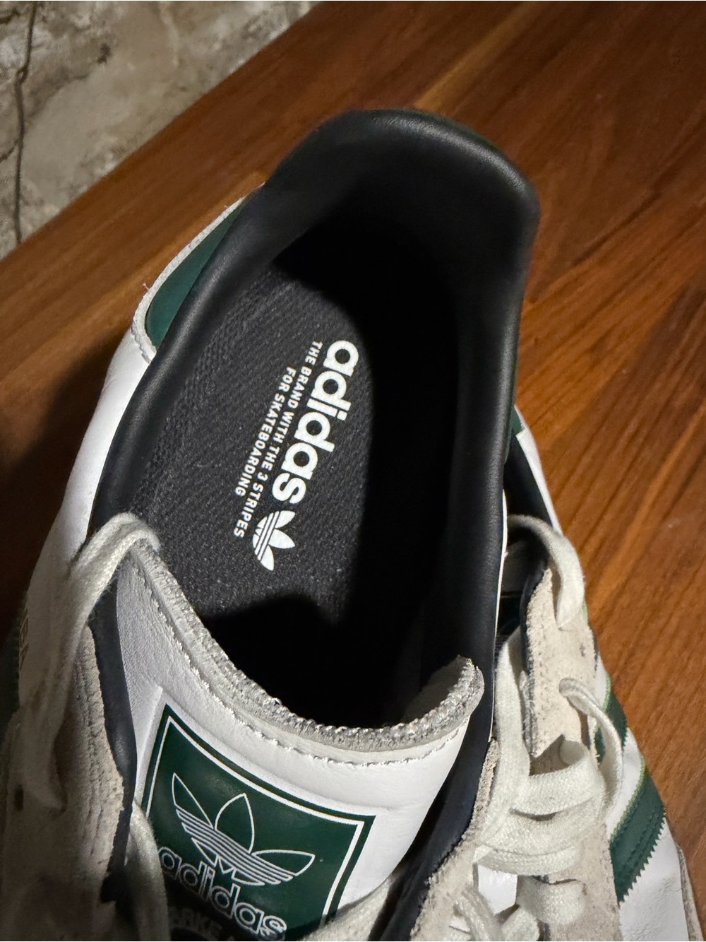 adidas Samba Leather Sneakers - White with Green Stripes - Picture 5 of 7